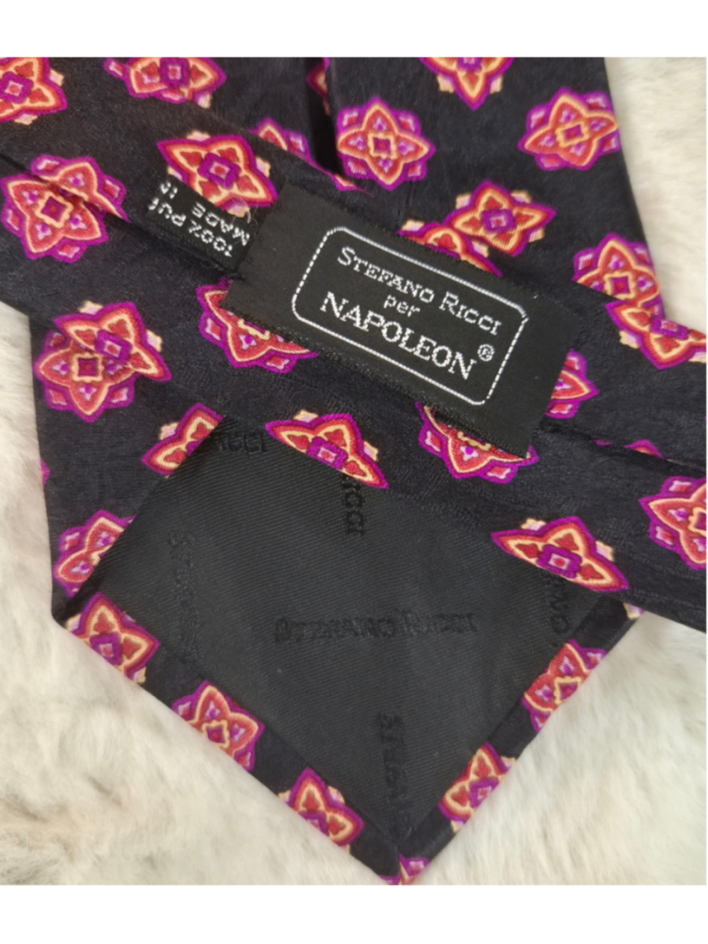 Stefano Ricci for Napoleon Silk Tie Black Purple Orange Geometric Luxury Italy